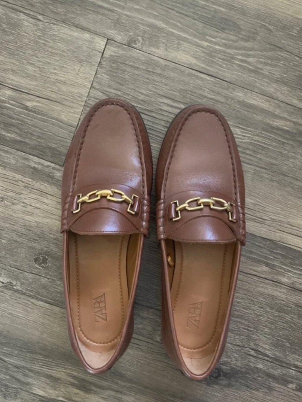 Zara brown and gold loafer